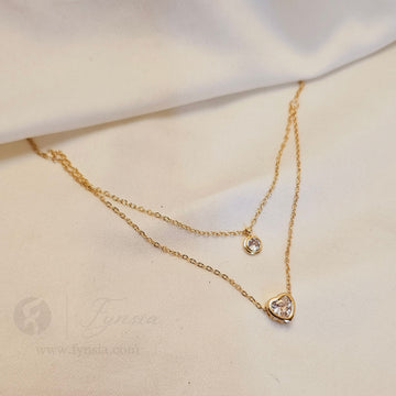 Heart Dual Layered Neckchain – 18K Gold Tone Stainless Steel | Fynsia