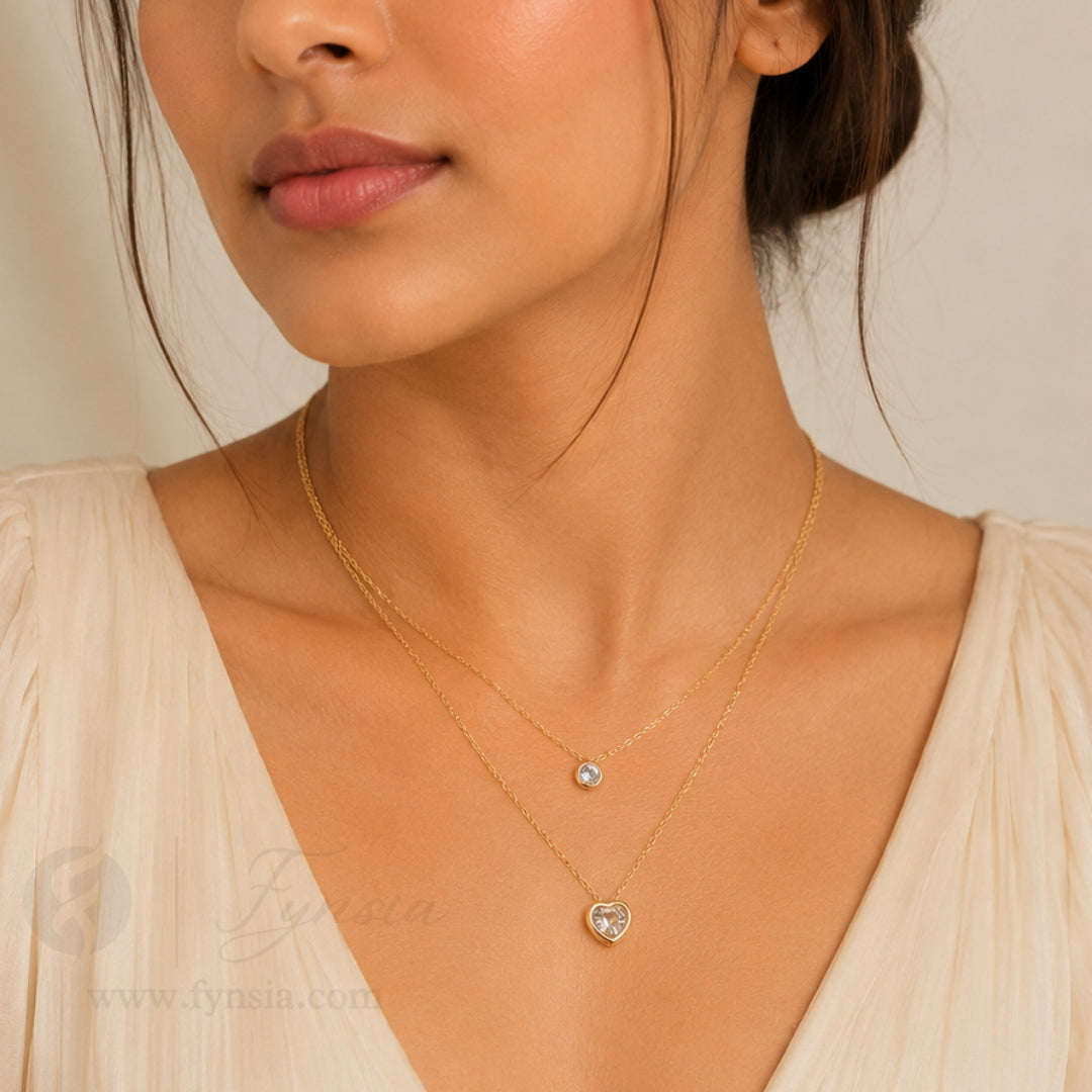 Heart Dual Layered Neckchain – 18K Gold Tone Stainless Steel | Fynsia