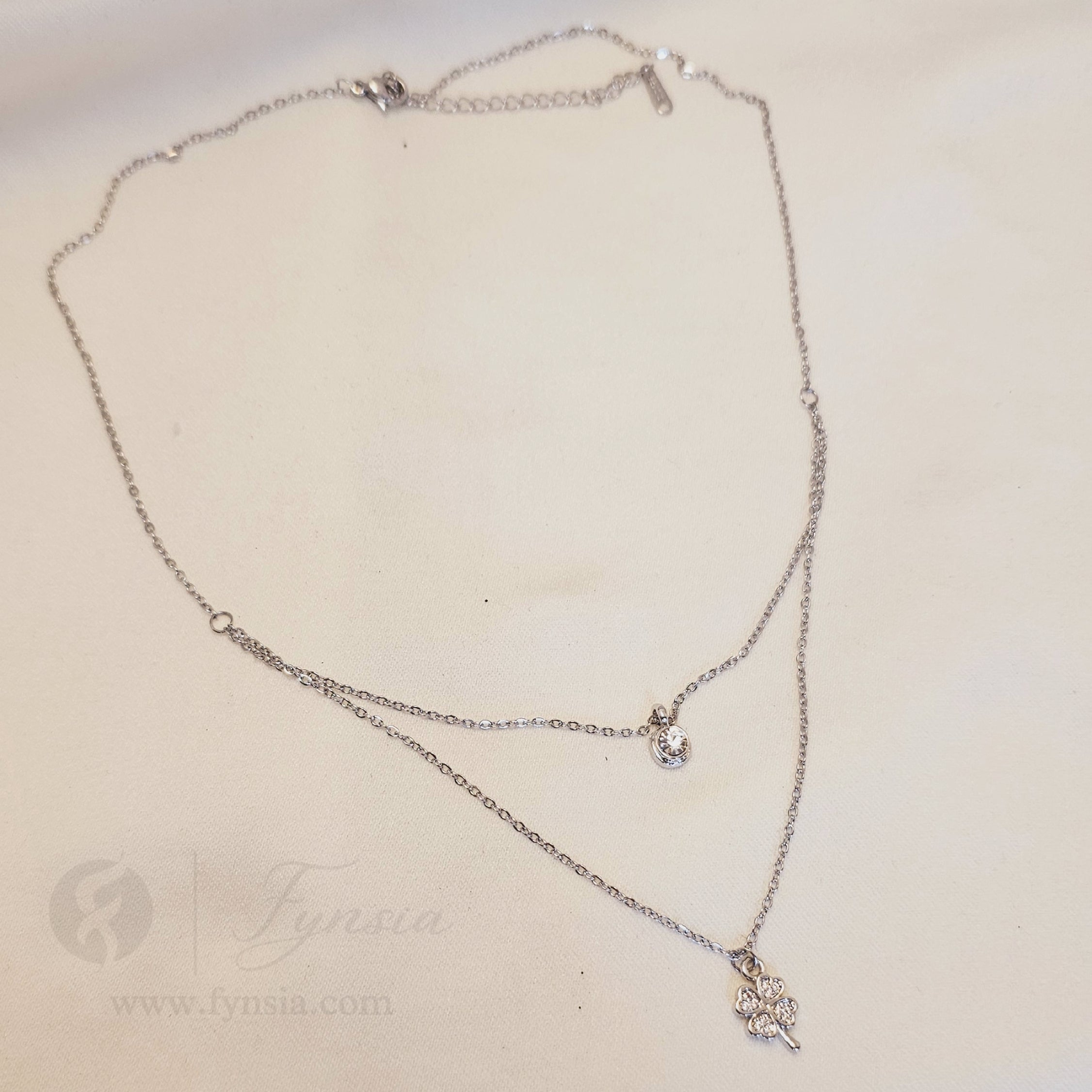 Four Leaf Clove Dual Layered Neckchain – Silver Tone Stainless Steel | Fynsia