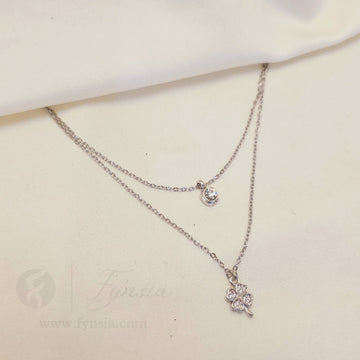 Four Leaf Clove Dual Layered Neckchain – Silver Tone Stainless Steel | Fynsia