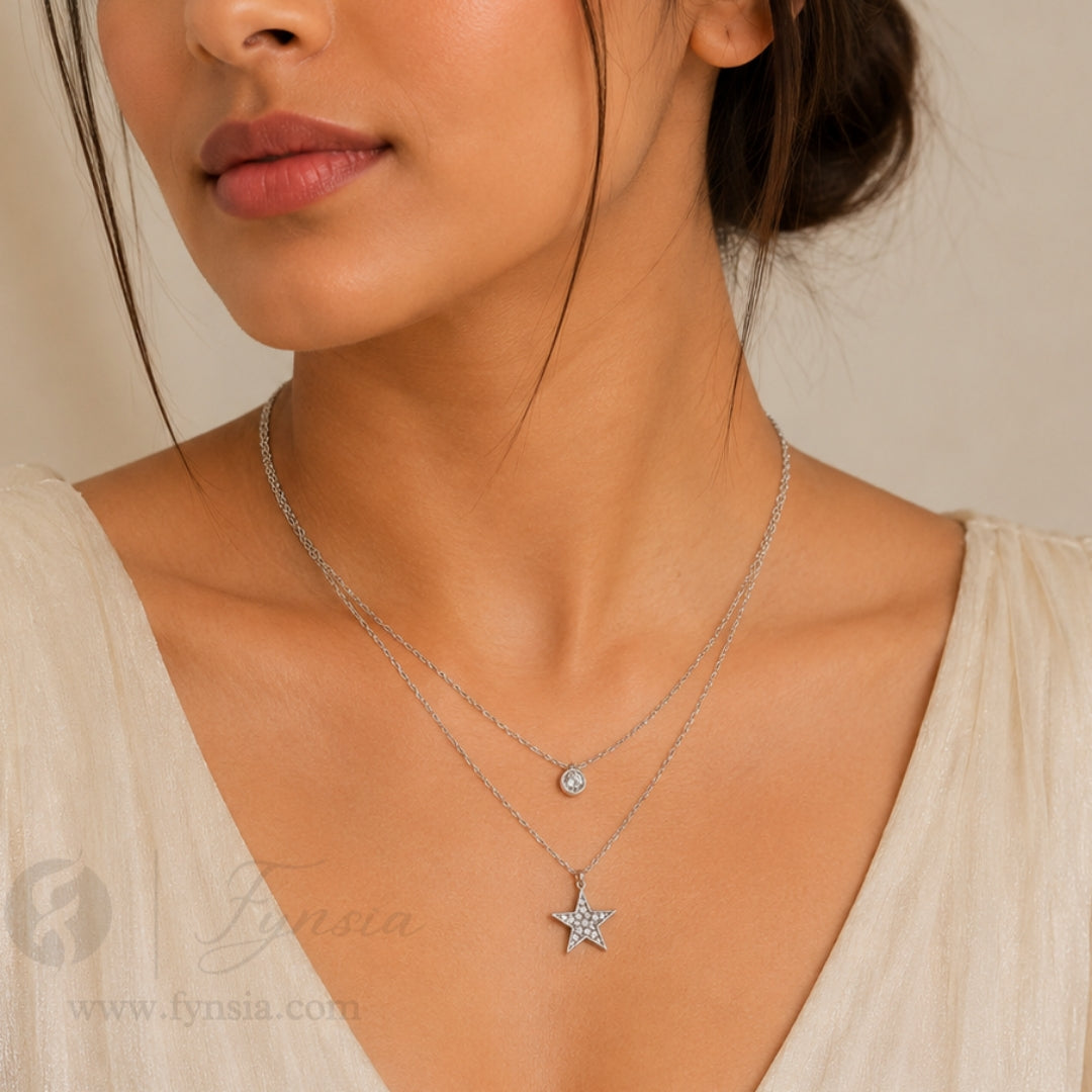 Star Dual Layered Neckchain – Silver Tone Stainless Steel | Fynsia