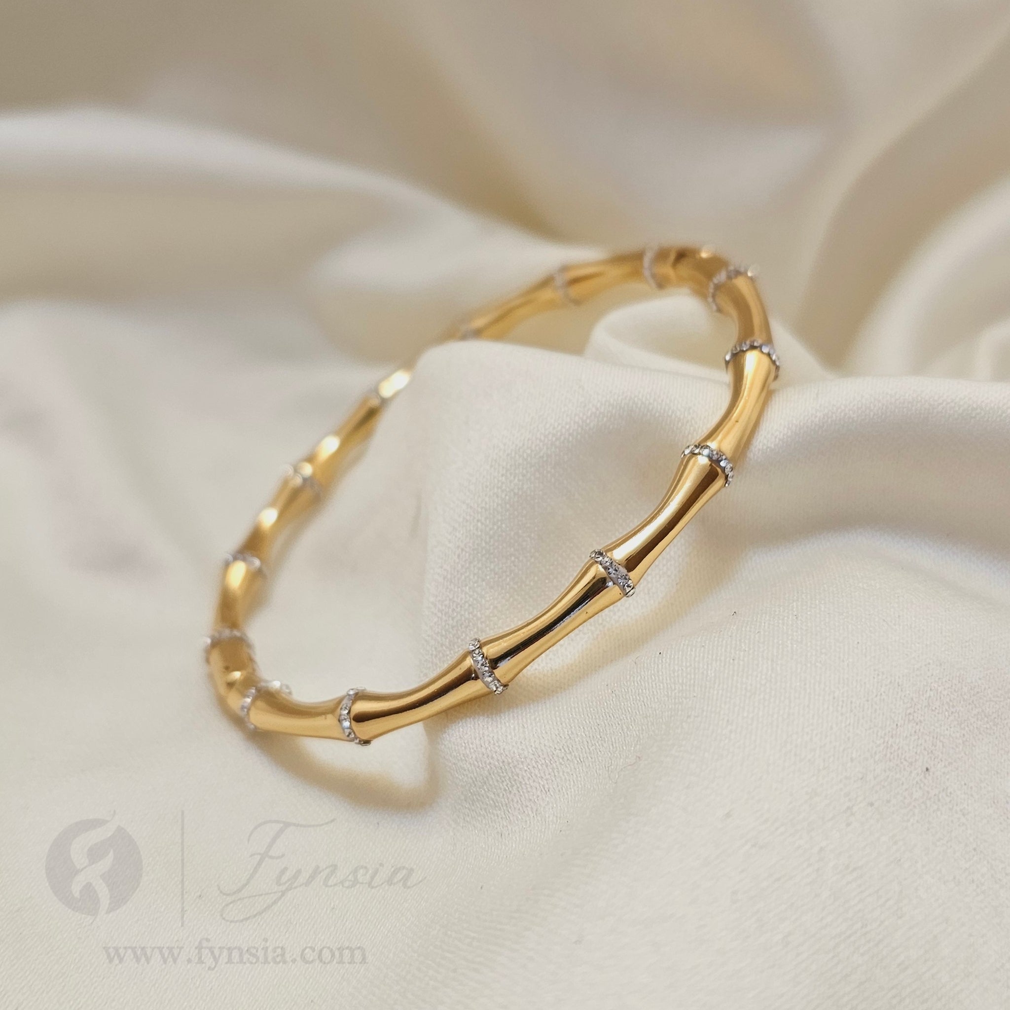 Golden Zirconia Bamboo Kada - Anti Tarnish Bracelet – Stainless Steel Kada | Fynsia