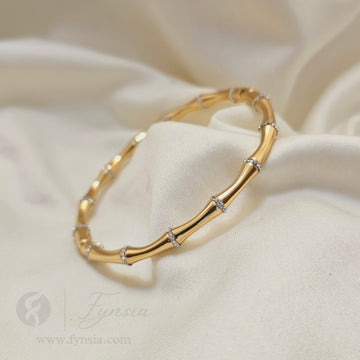 Golden Zirconia Bamboo Kada - Anti Tarnish Bracelet – Stainless Steel Kada | Fynsia