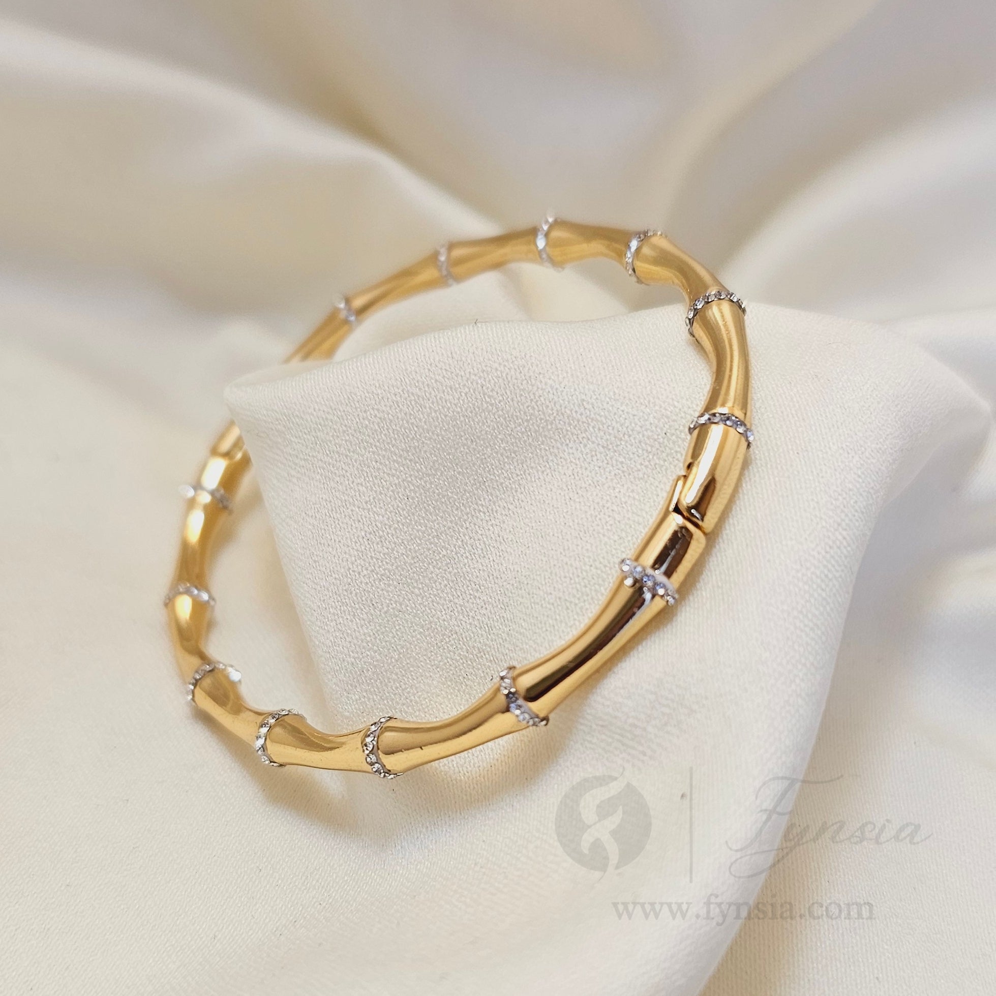 Golden Zirconia Bamboo Kada - Anti Tarnish Bracelet – Stainless Steel Kada | Fynsia