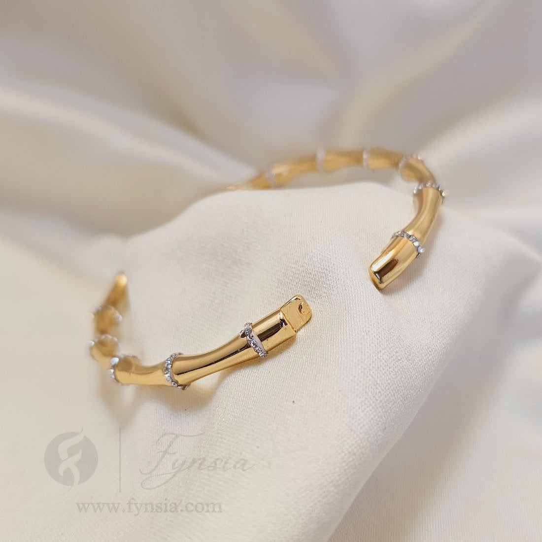 Golden Zirconia Bamboo Kada - Anti Tarnish Bracelet – Stainless Steel Kada | Fynsia