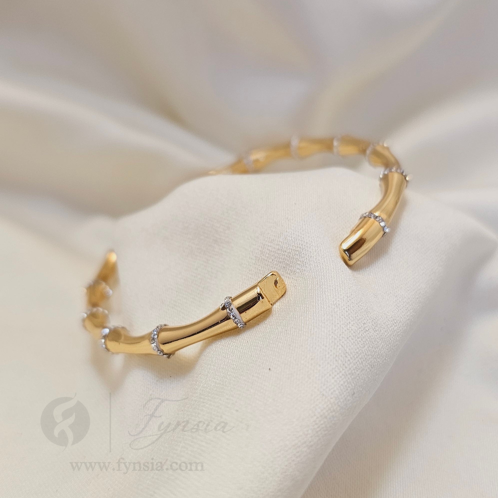 Golden Zirconia Bamboo Kada - Anti Tarnish Bracelet – Stainless Steel Kada | Fynsia
