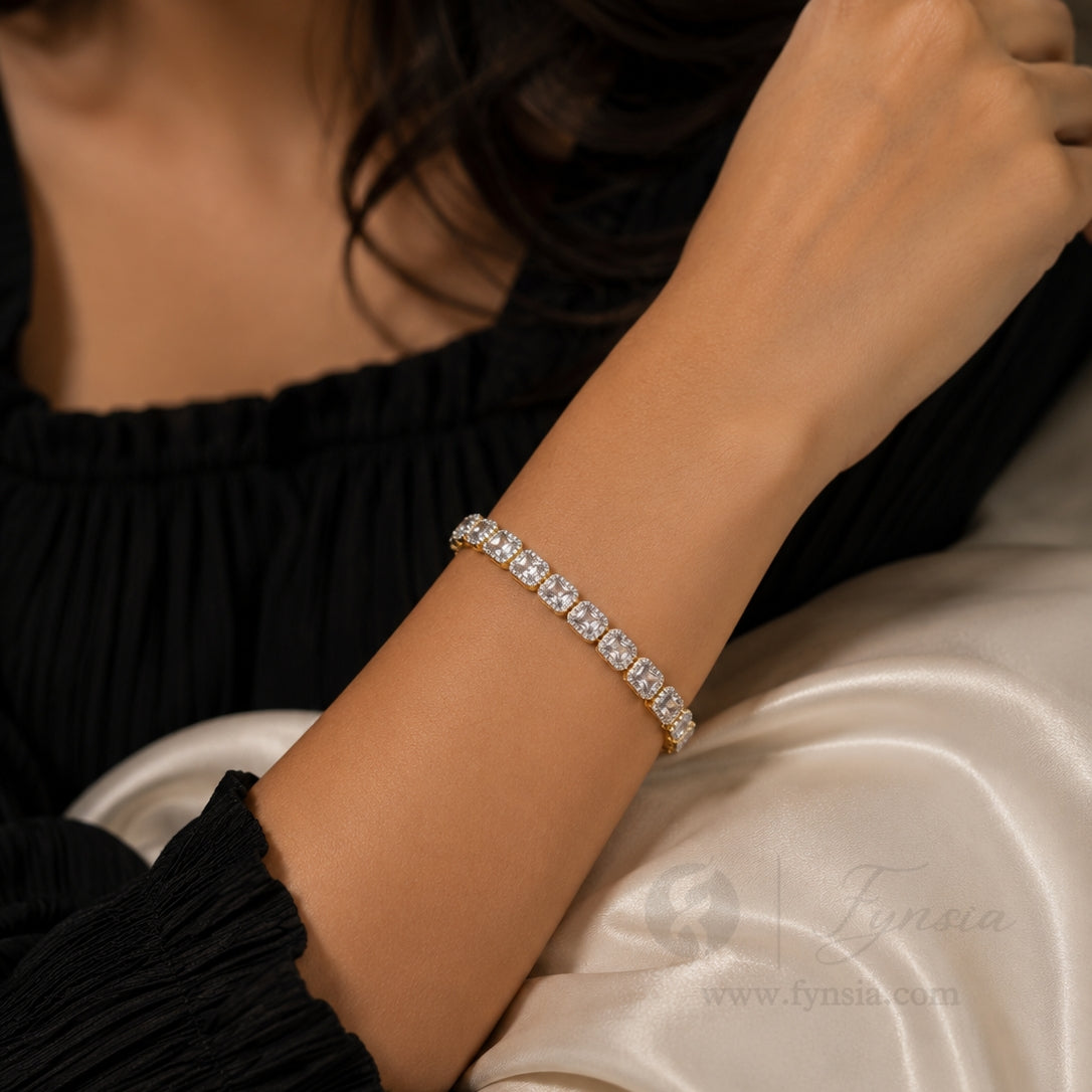 Kene Golden American Diamond Tennis Bracelet - | Fynsia