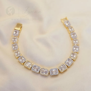 Kene Golden American Diamond Tennis Bracelet - | Fynsia
