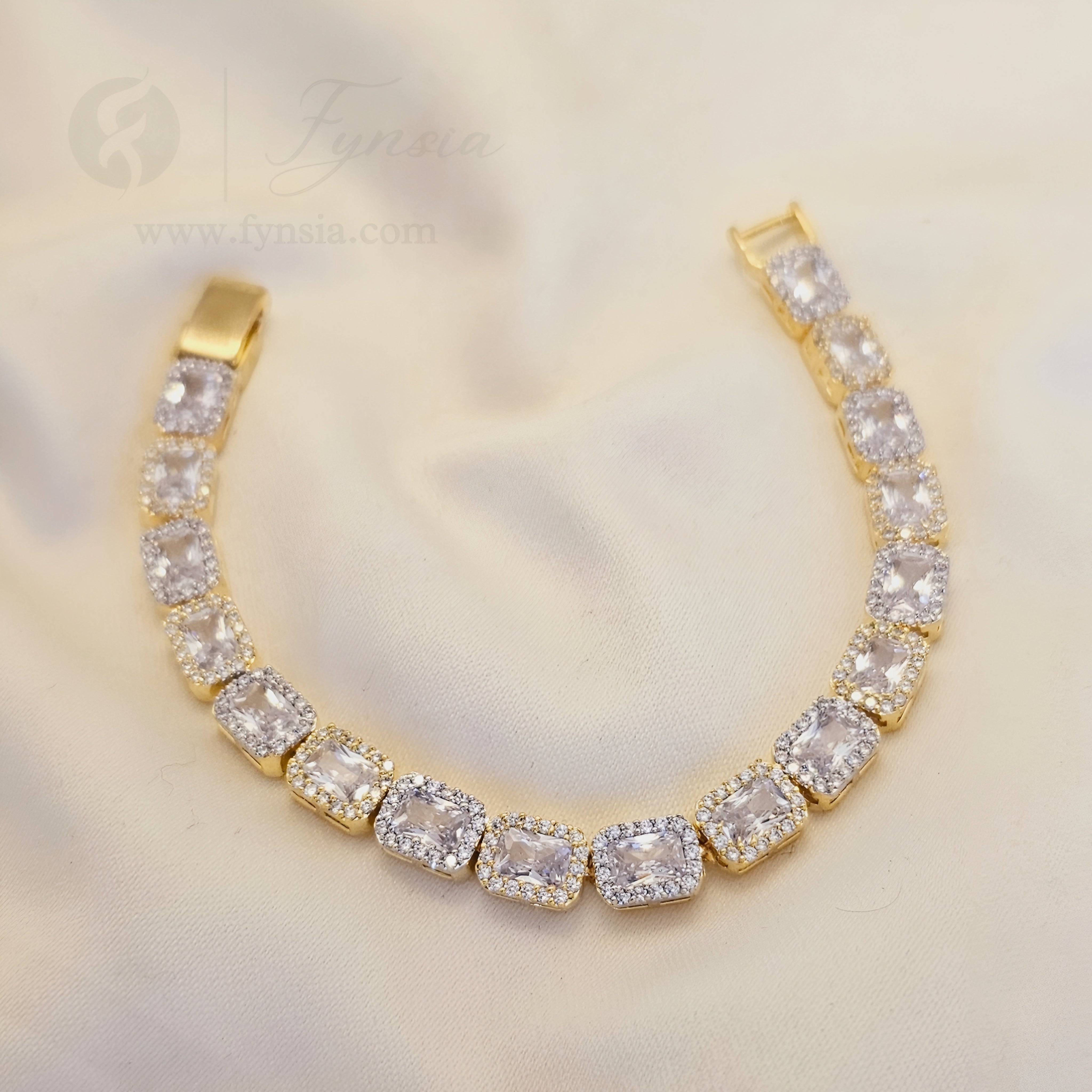 Kene Golden American Diamond Tennis Bracelet - | Fynsia
