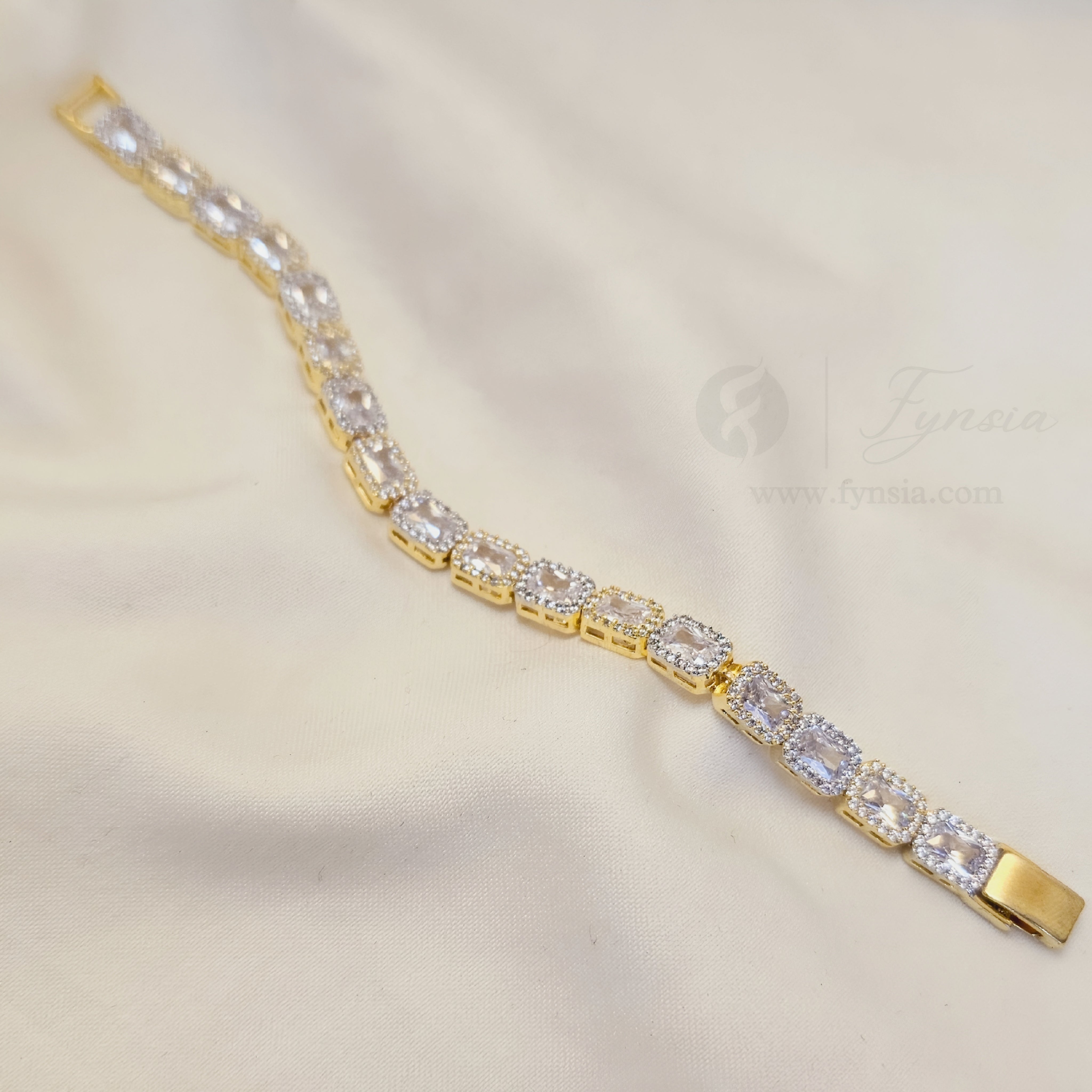 Kene Golden American Diamond Tennis Bracelet - | Fynsia