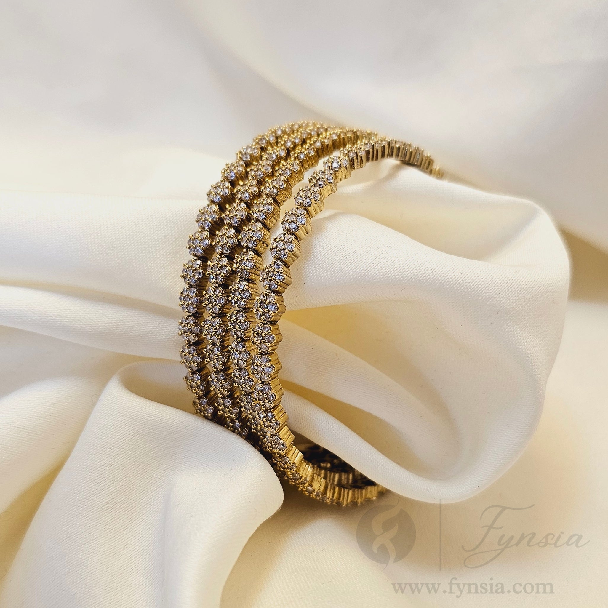 Famia Antique Tone 4pc American Diamond Bangles | Occational Wear bangles | Fynsia