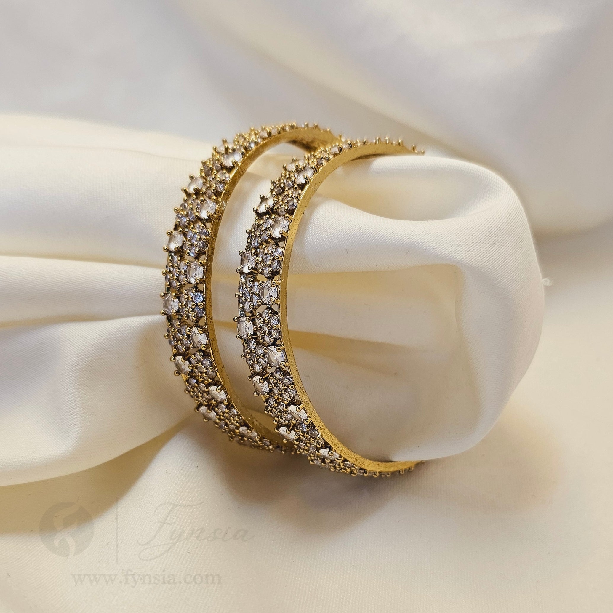 Zehra Antique Tone 2pc American Diamond Bangles | Occational Wear bangles | Fynsia