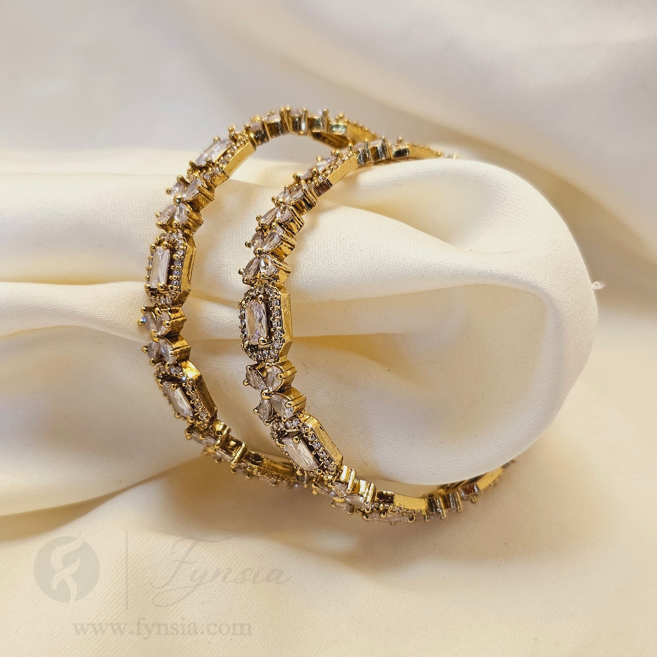 Jasleen Antique Tone 2pc American Diamond Bangles | Occational Wear bangles | Fynsia