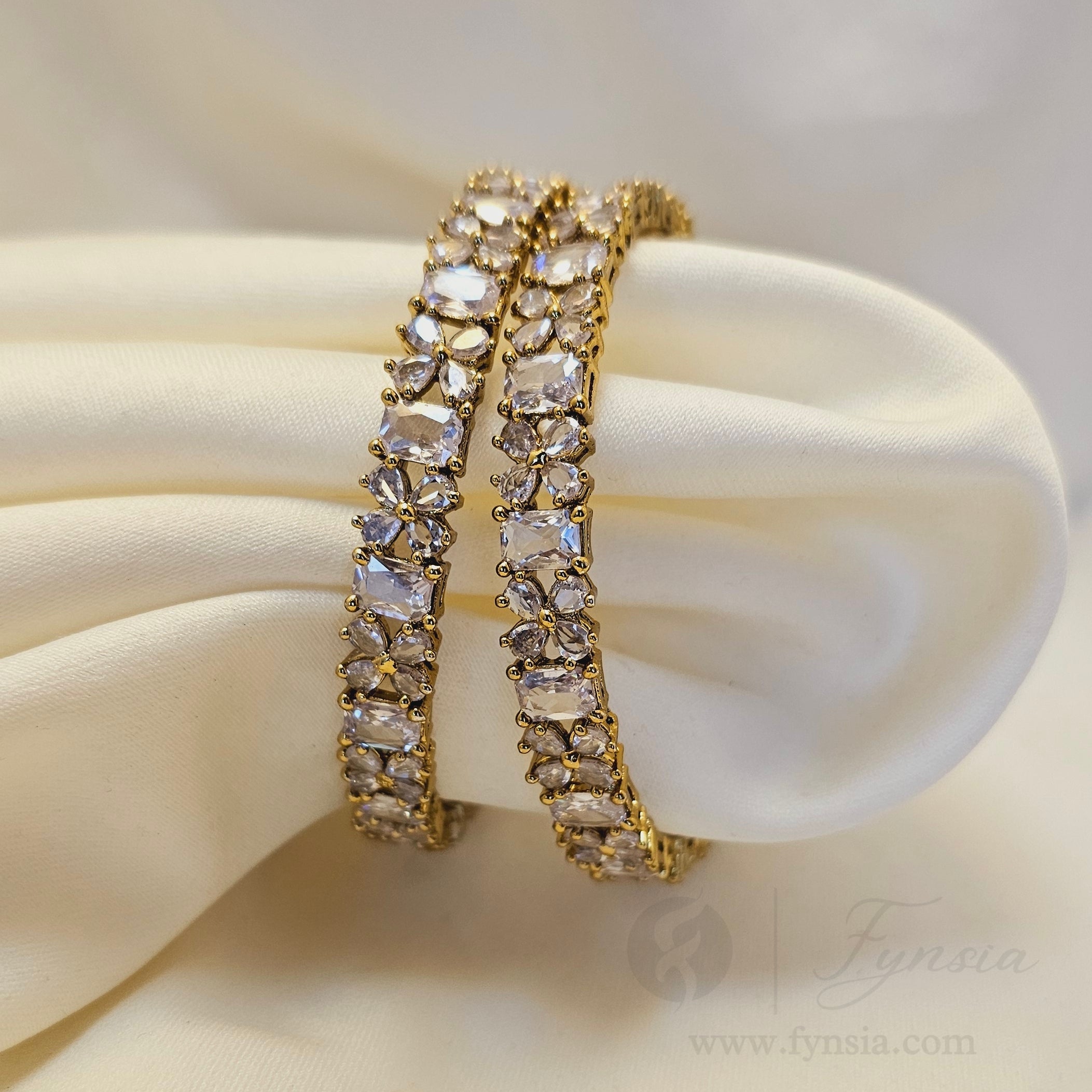 Kajal Antique Tone 2pc American Diamond Bangles | Occational Wear bangles | Fynsia