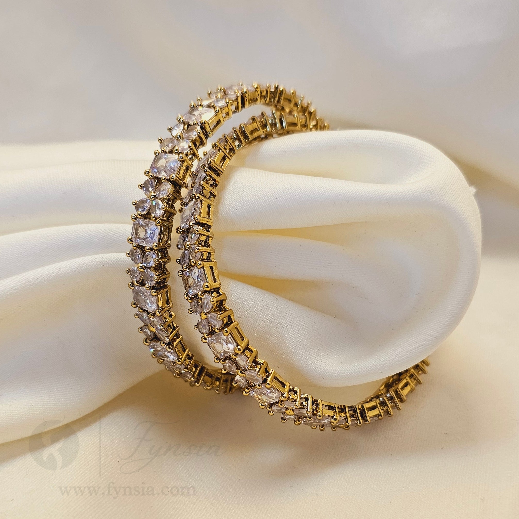 Kajal Antique Tone 2pc American Diamond Bangles | Occational Wear bangles | Fynsia