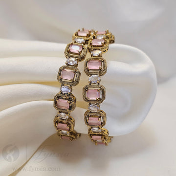 Premium Pink Antique Tone 2pc Bangles | Occational Wear bangles | Fynsia