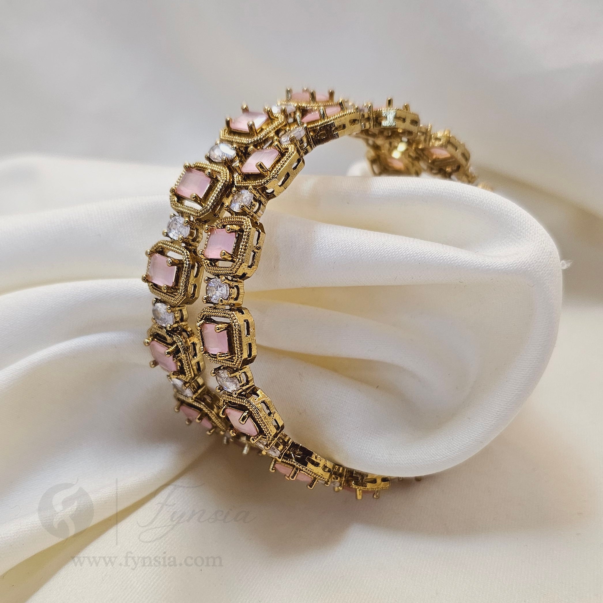 Premium Pink Antique Tone 2pc Bangles | Occational Wear bangles | Fynsia