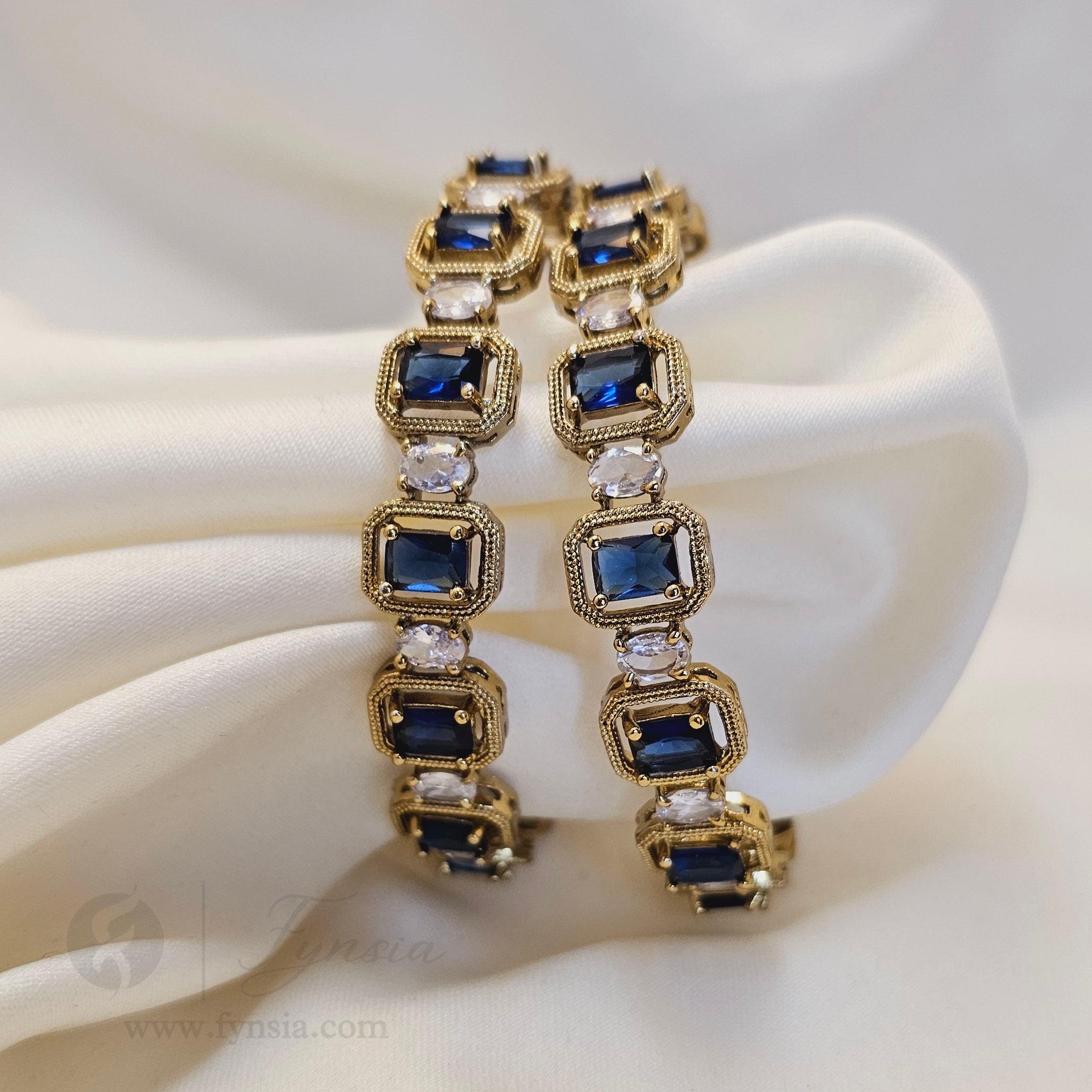 Premium Blue Antique Tone 2pc Bangles | Occational Wear bangles | Fynsia