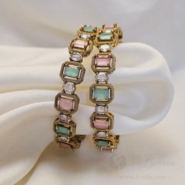 Premium Pink-Mint Antique Tone 2pc Bangles | Occational Wear bangles | Fynsia