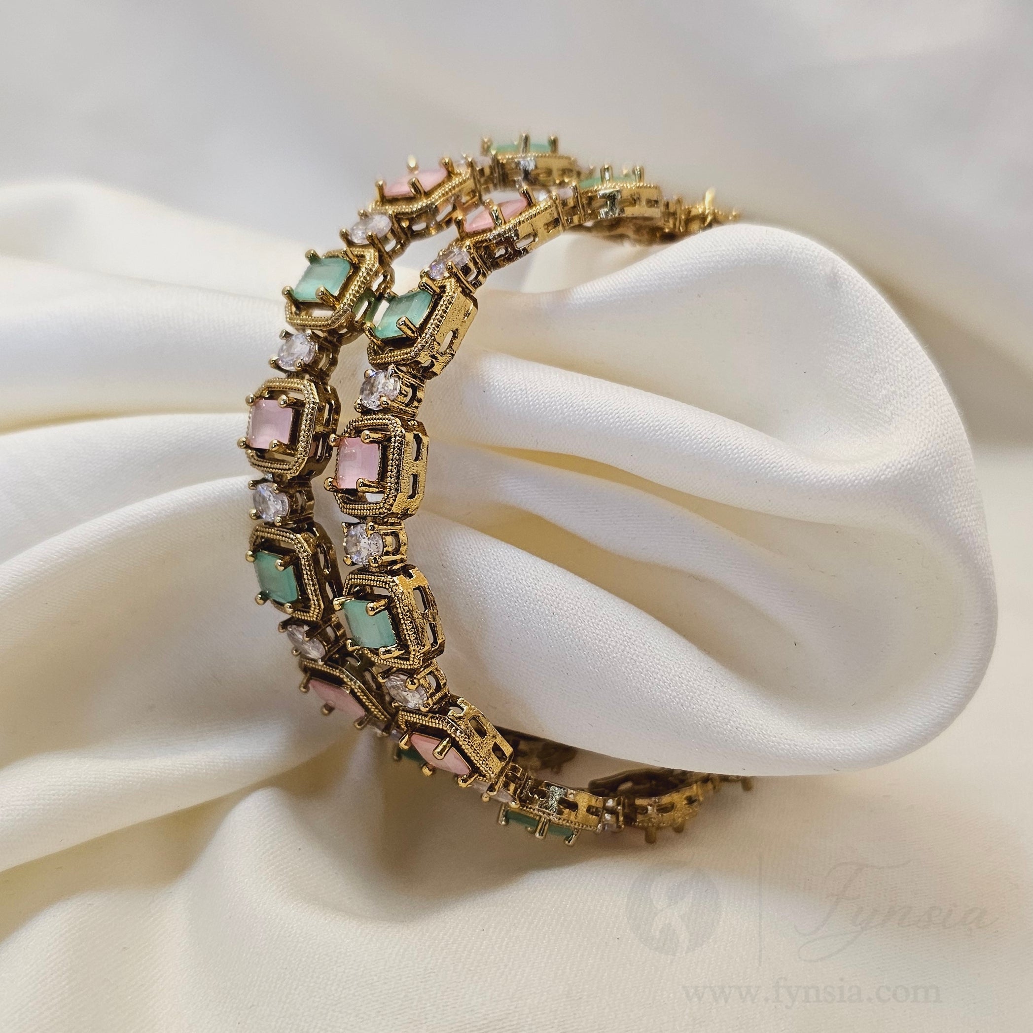 Premium Pink-Mint Antique Tone 2pc Bangles | Occational Wear bangles | Fynsia