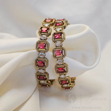 Premium Ruby Antique Tone 2pc Bangles | Daily Wear bangles | Fynsia