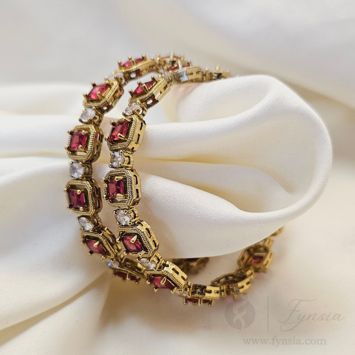 Premium Ruby Antique Tone 2pc Bangles | Daily Wear bangles | Fynsia