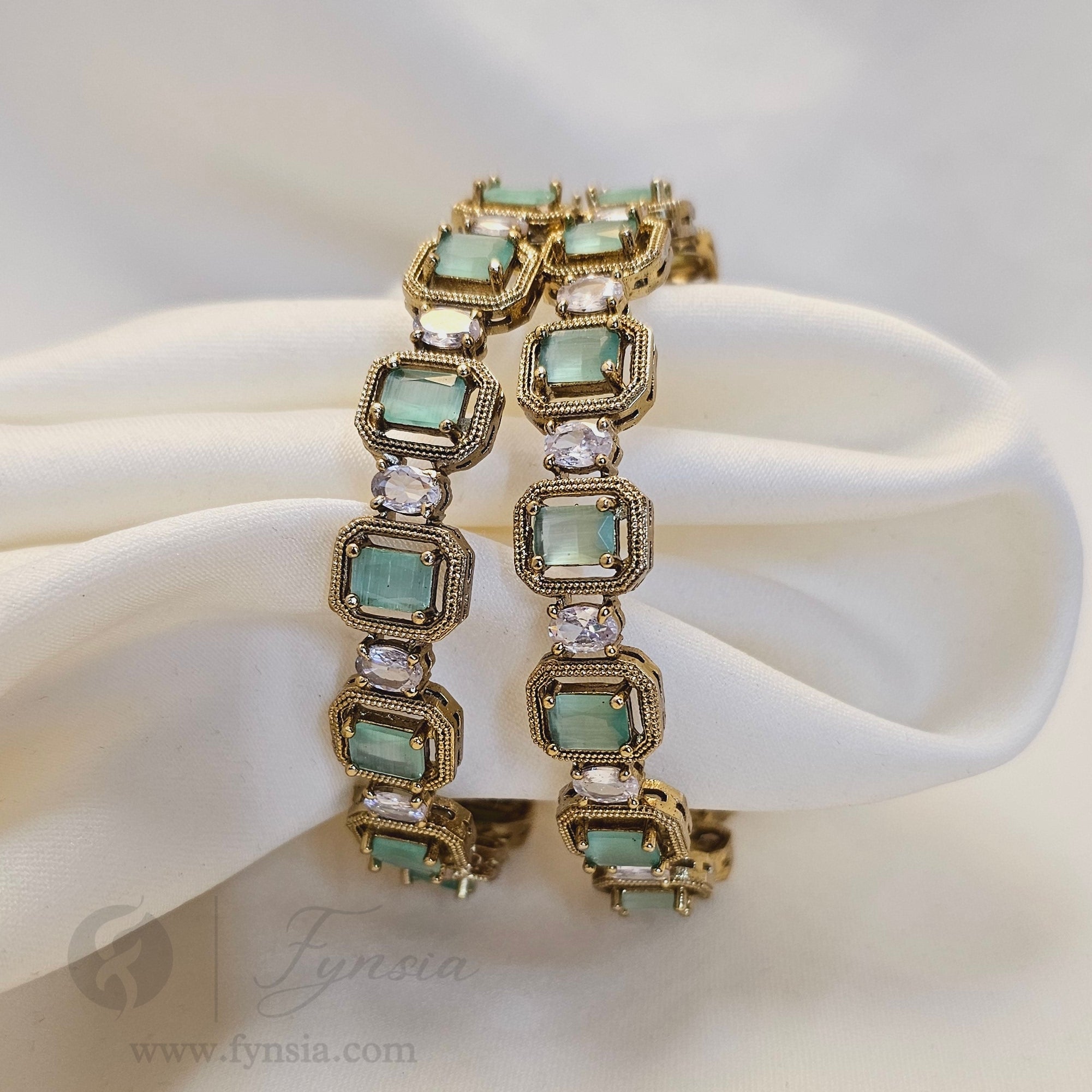 Premium Mint Antique Tone 2pc Bangles | Occational Wear bangles | Fynsia