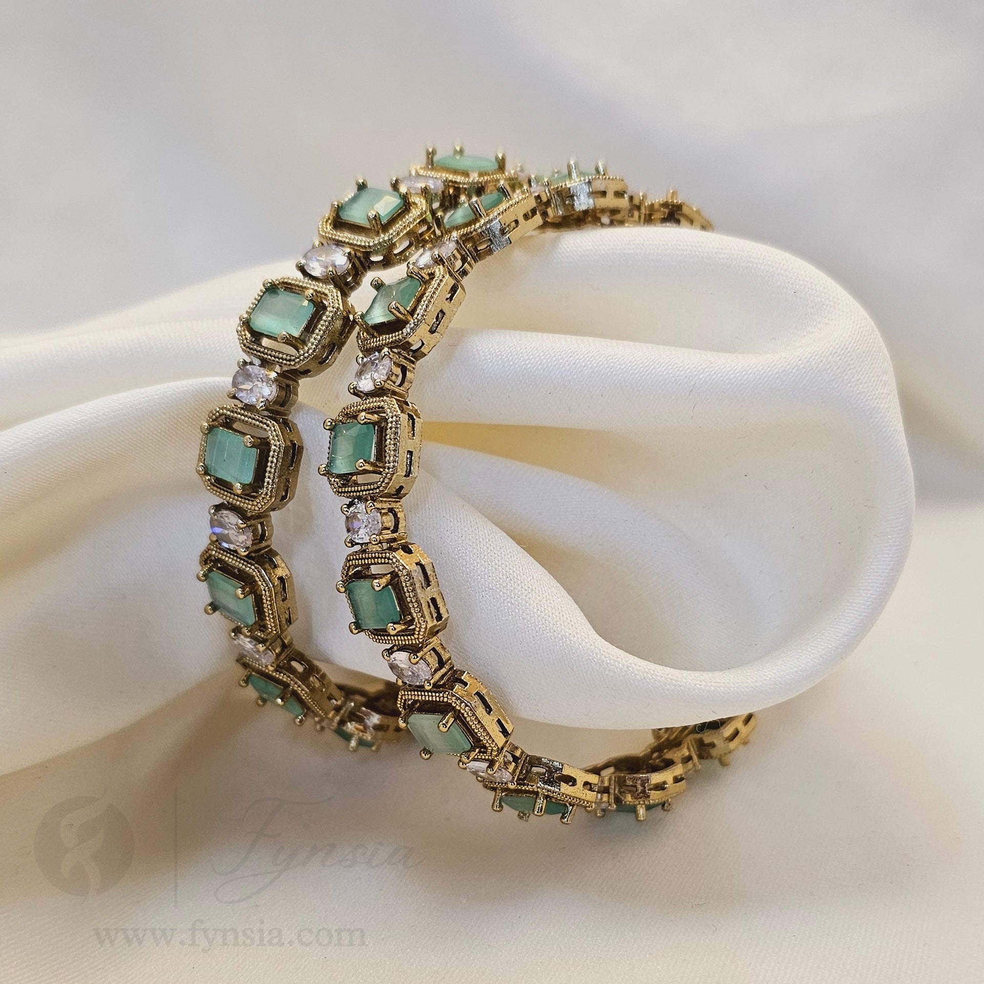 Premium Mint Antique Tone 2pc Bangles | Occational Wear bangles | Fynsia