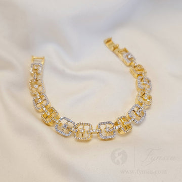 Golden American Diamond Tennis Bracelet - | Fynsia