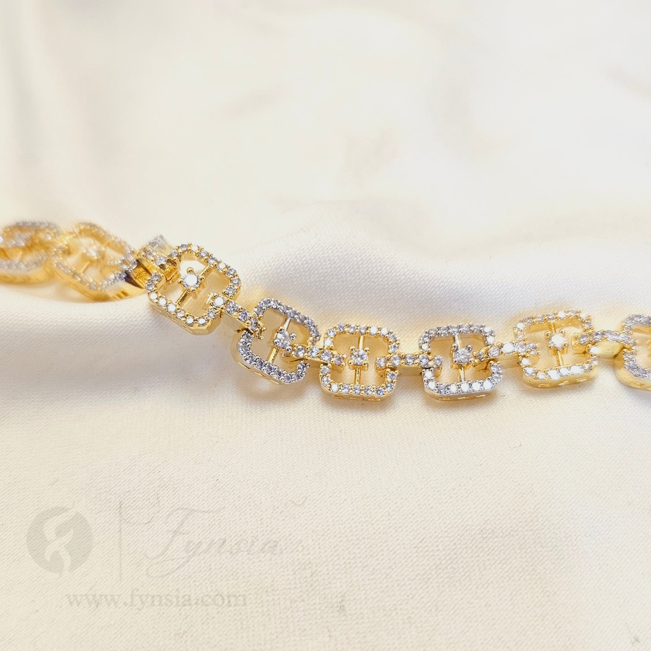 Golden American Diamond Tennis Bracelet - | Fynsia
