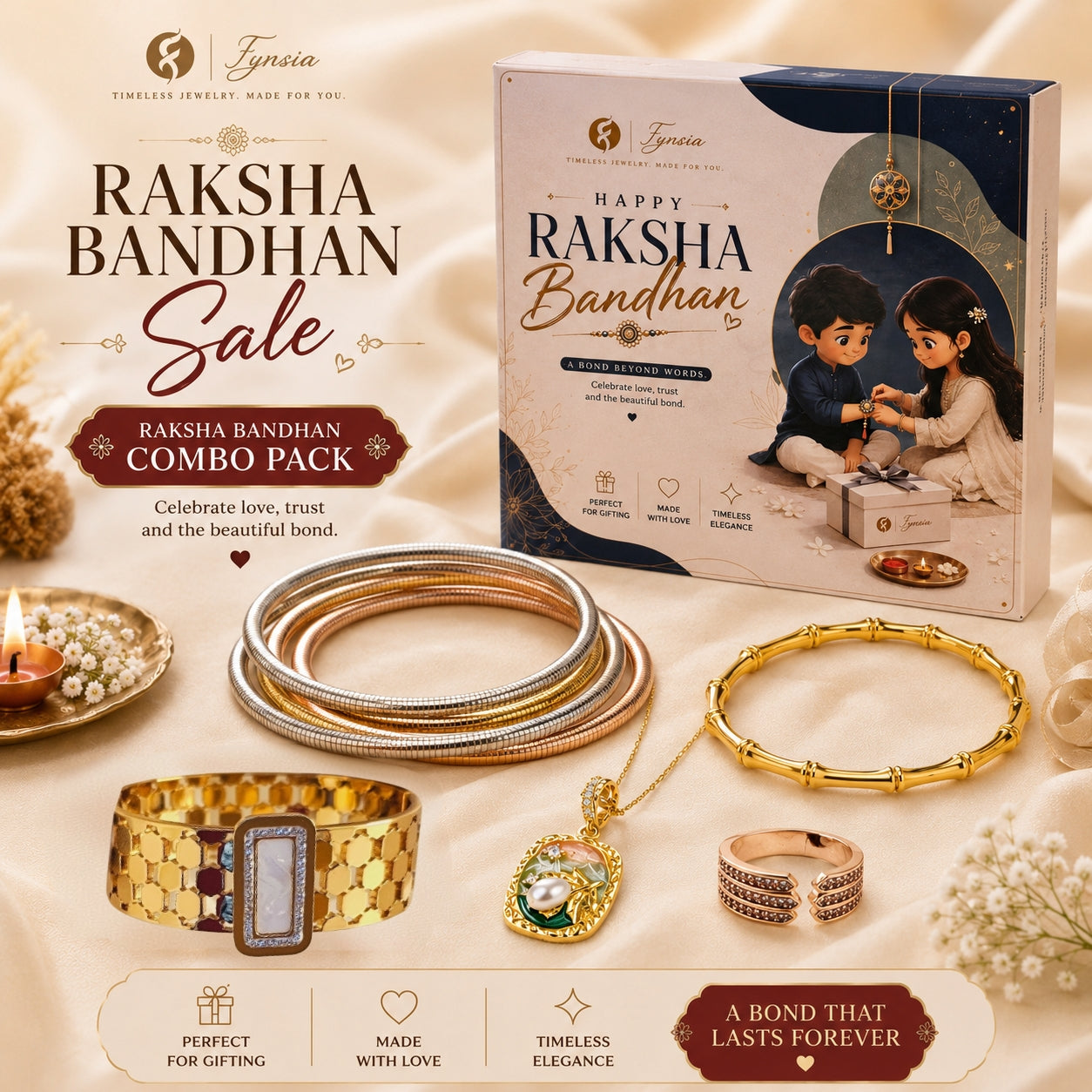 Raksha Bandhan 5pc Combo - Anti Tarnish Jewelry | Fynsia
