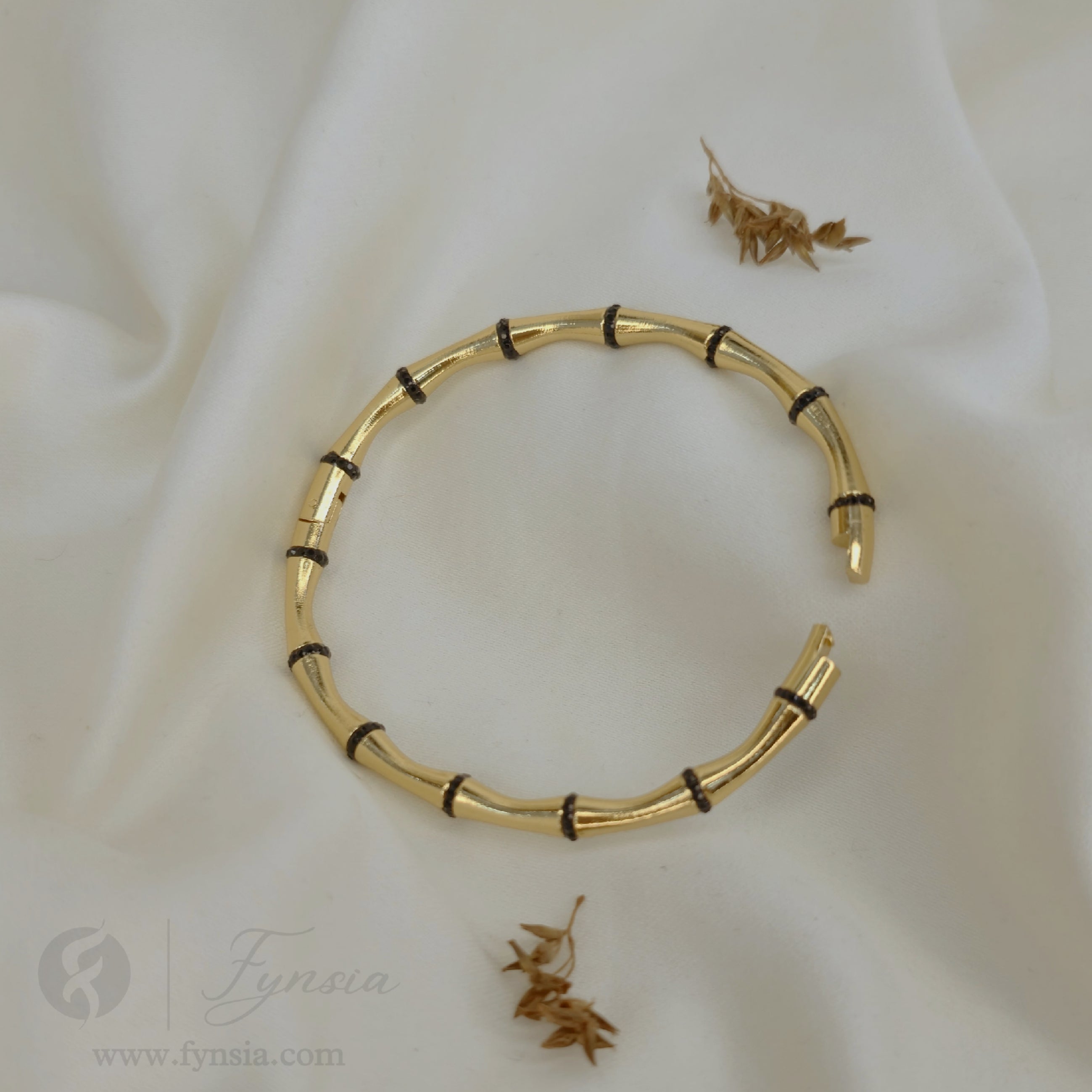 Black Zirconia Bamboo Kada - Anti Tarnish Bracelet – Stainless Steel Kada | Fynsia