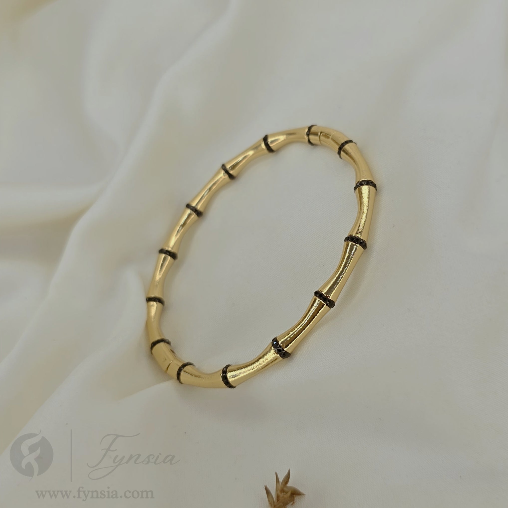 Black Zirconia Bamboo Kada - Anti Tarnish Bracelet – Stainless Steel Kada | Fynsia