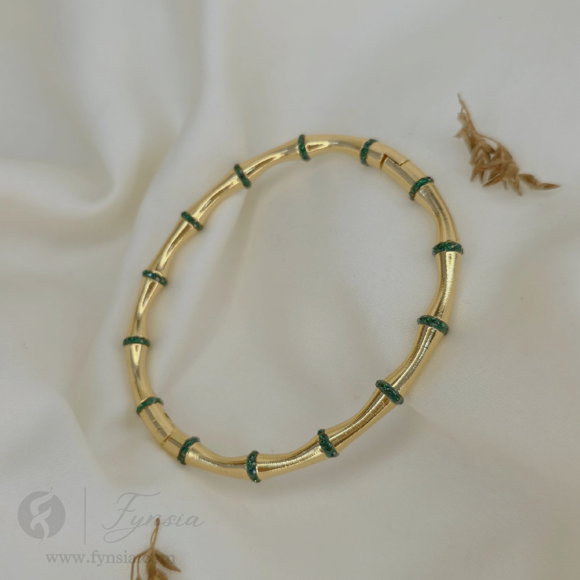 Green Zirconia Bamboo Kada - Anti Tarnish Bracelet – Stainless Steel Kada | Fynsia