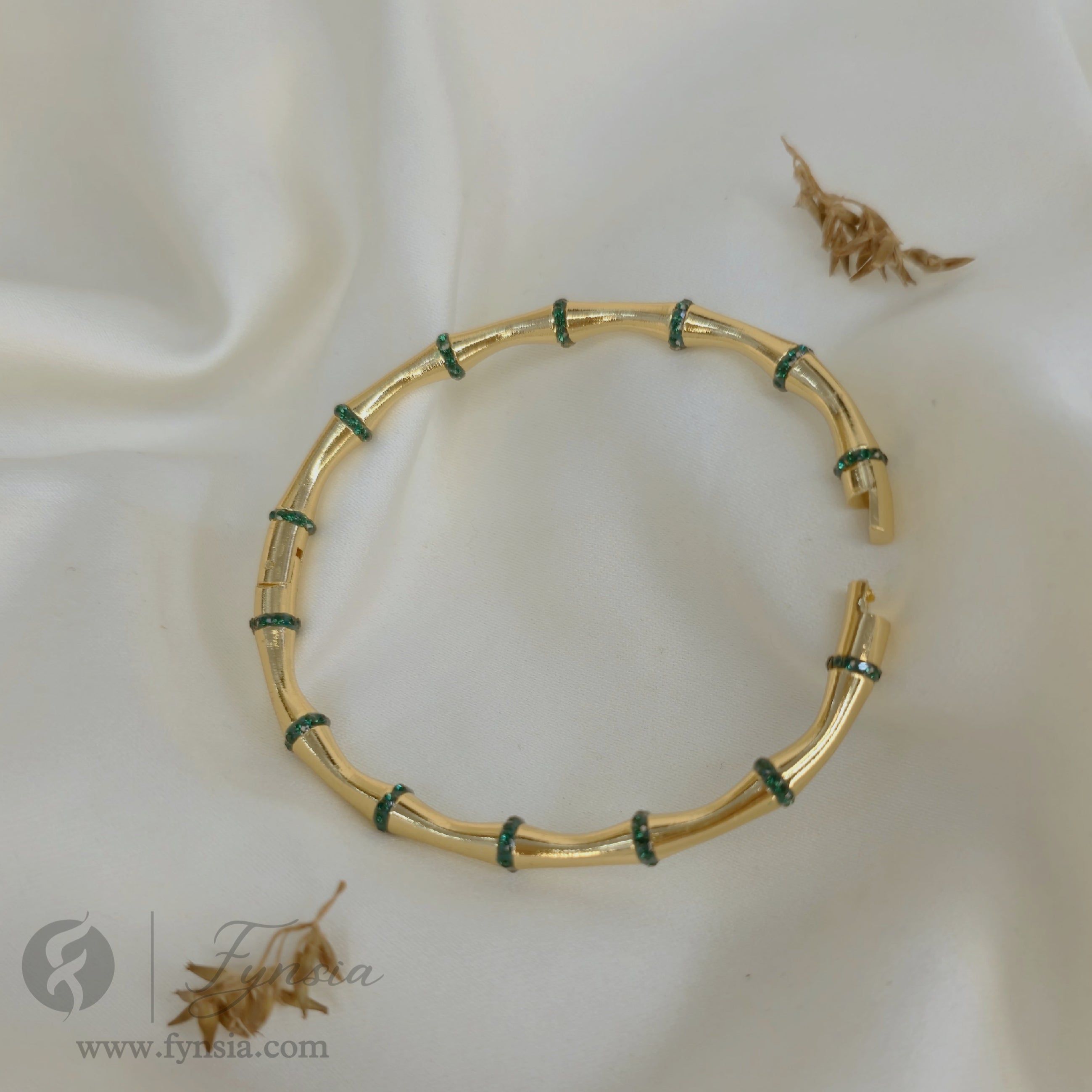 Green Zirconia Bamboo Kada - Anti Tarnish Bracelet – Stainless Steel Kada | Fynsia