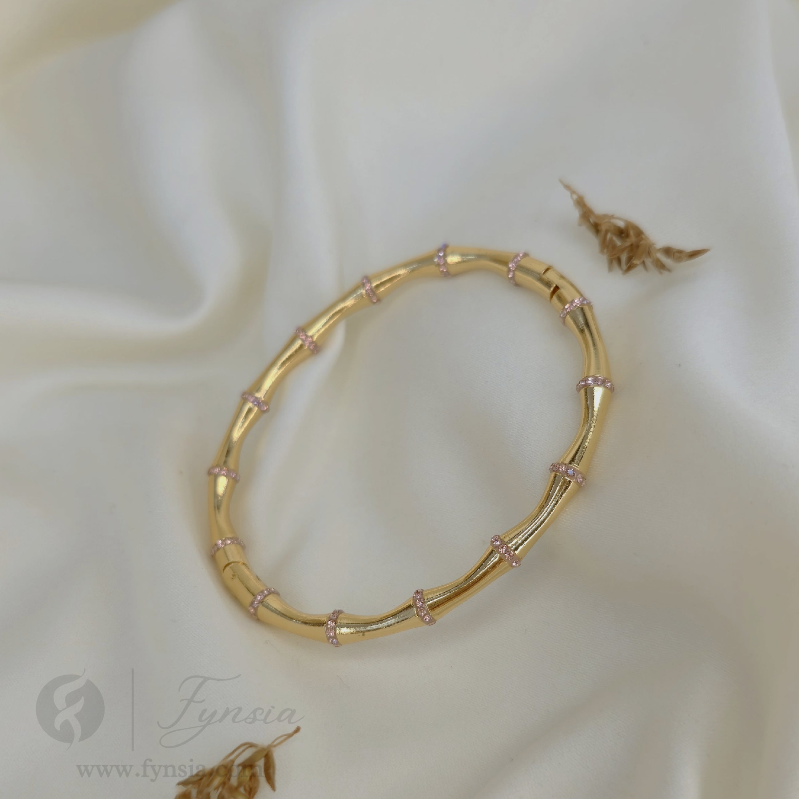 Pink Zirconia Bamboo Kada - Anti Tarnish Bracelet – Stainless Steel Kada | Fynsia