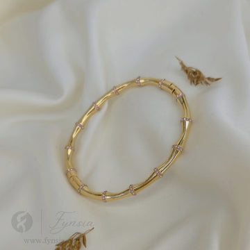 Pink Zirconia Bamboo Kada - Anti Tarnish Bracelet – Stainless Steel Kada | Fynsia