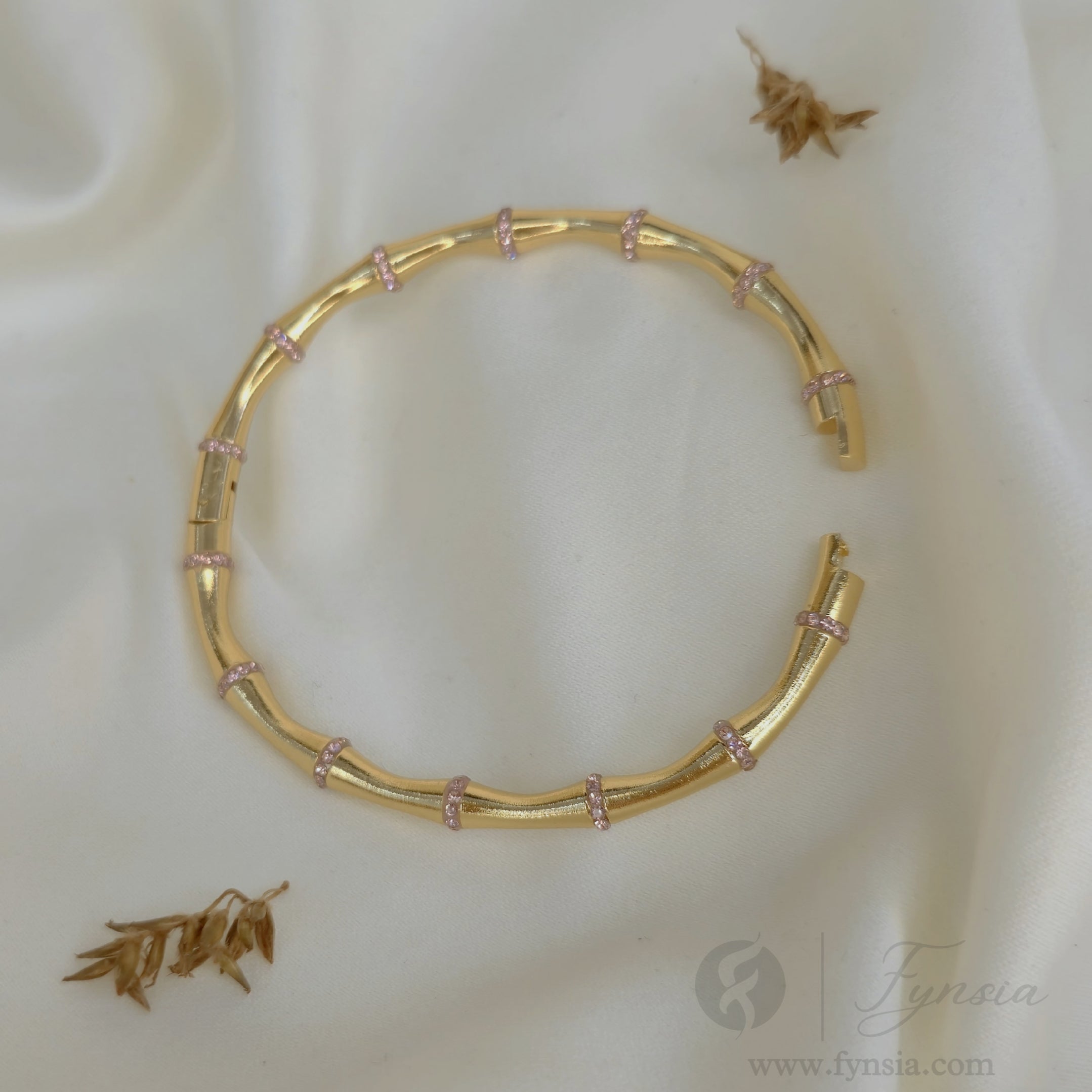 Pink Zirconia Bamboo Kada - Anti Tarnish Bracelet – Stainless Steel Kada | Fynsia