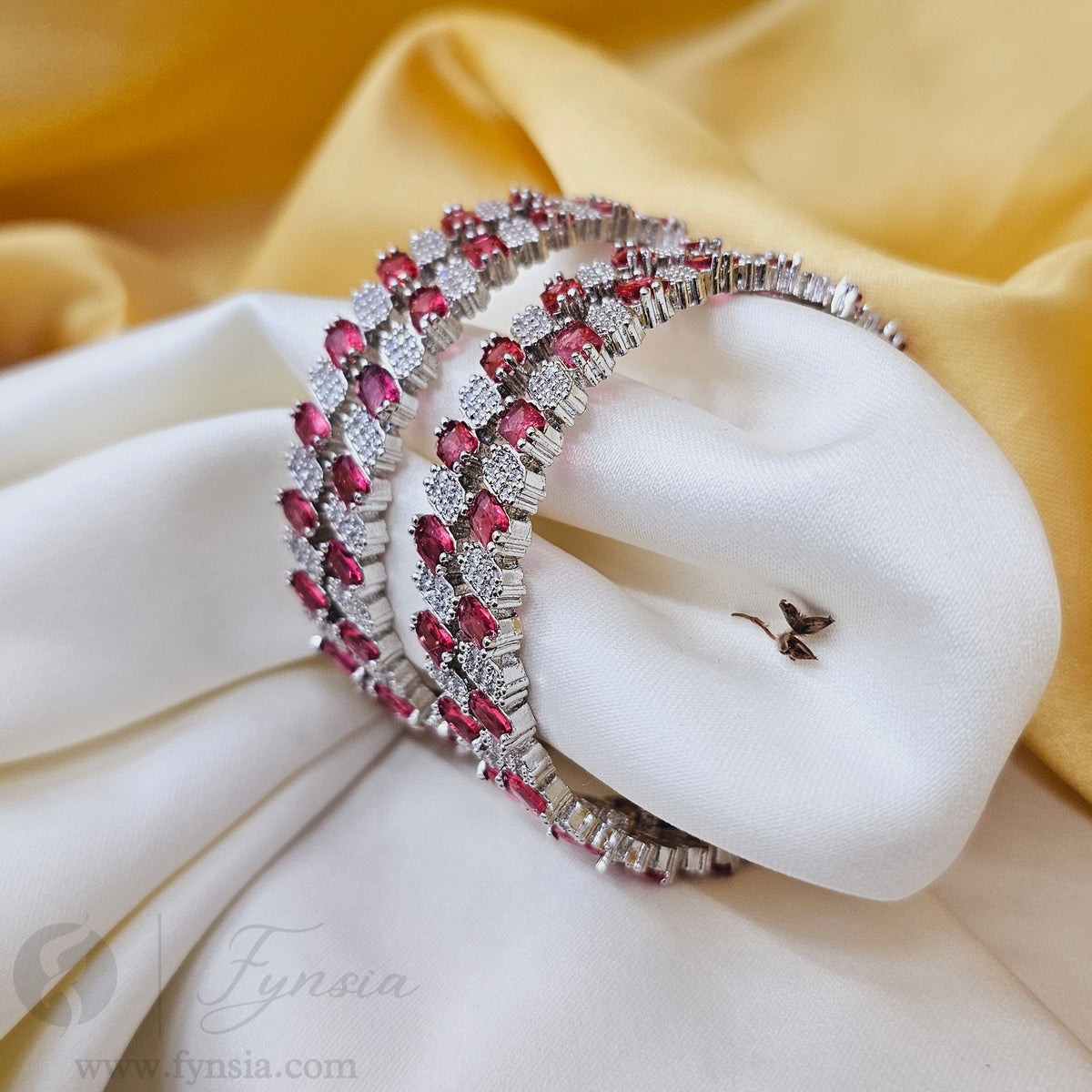 Mahi Silver Red 4pc Zirconia Bangles | Occasional Wear bangles | Fynsia