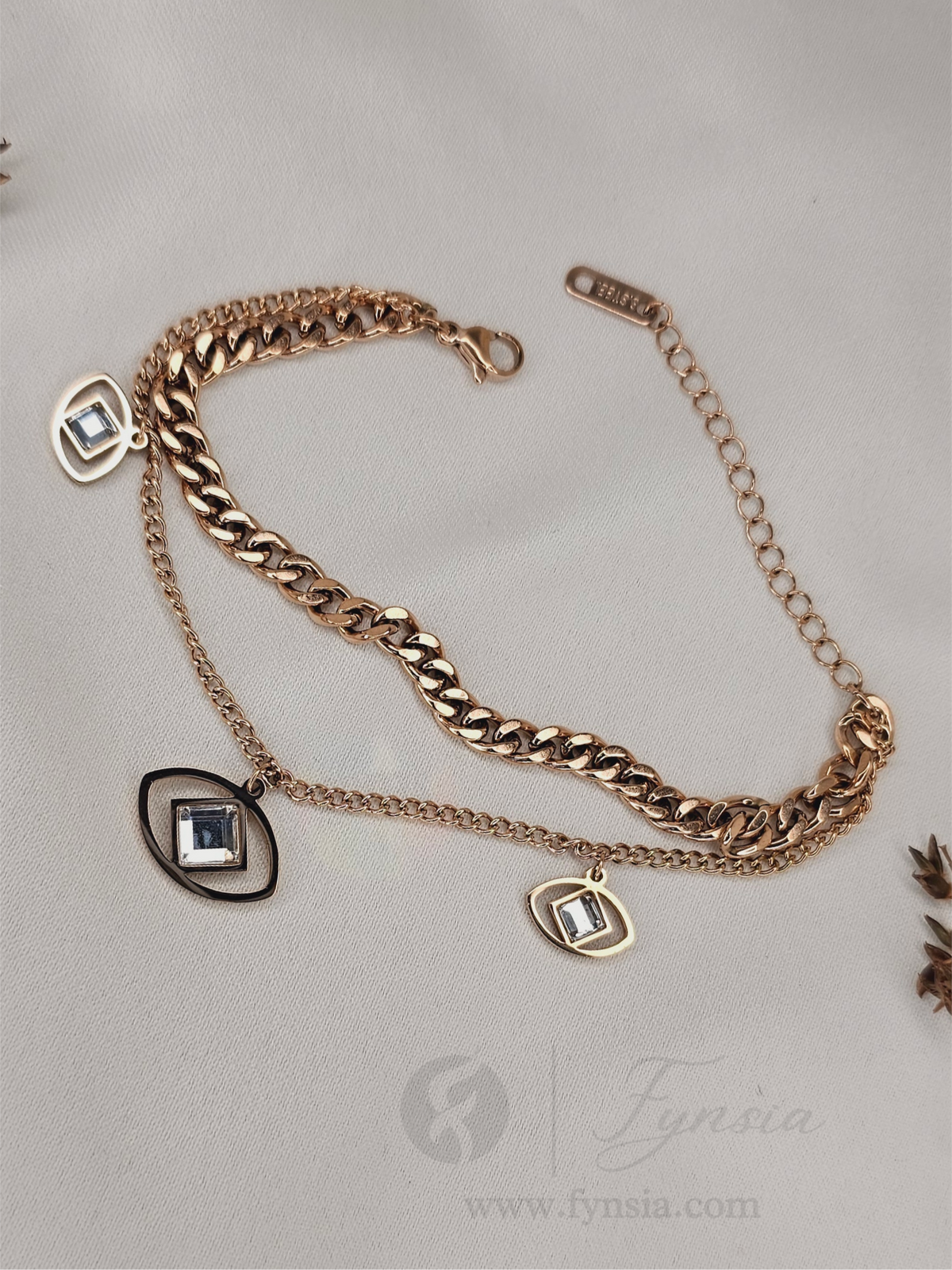 Aisha Rose Gold Stainless Steel Adjustable Bracelet - Anti Tarnish | Fynsia