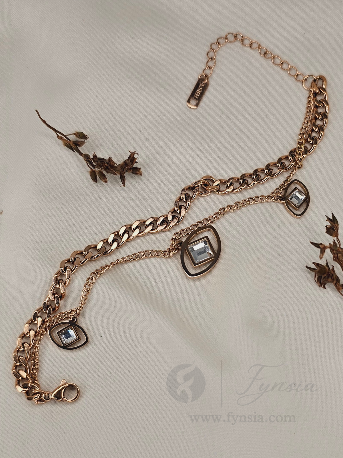 Aisha Rose Gold Stainless Steel Adjustable Bracelet - Anti Tarnish | Fynsia