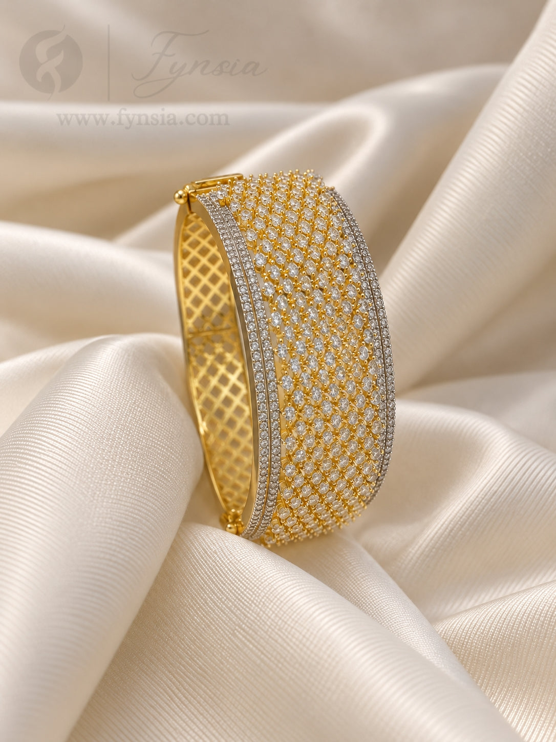 Radhika Diamond Kada – Gold Finish Bracelet | Fynsia