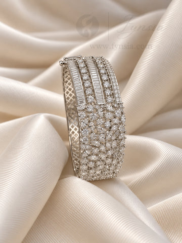 Tarini Diamond Kada – Silver Finish Bracelet | Fynsia