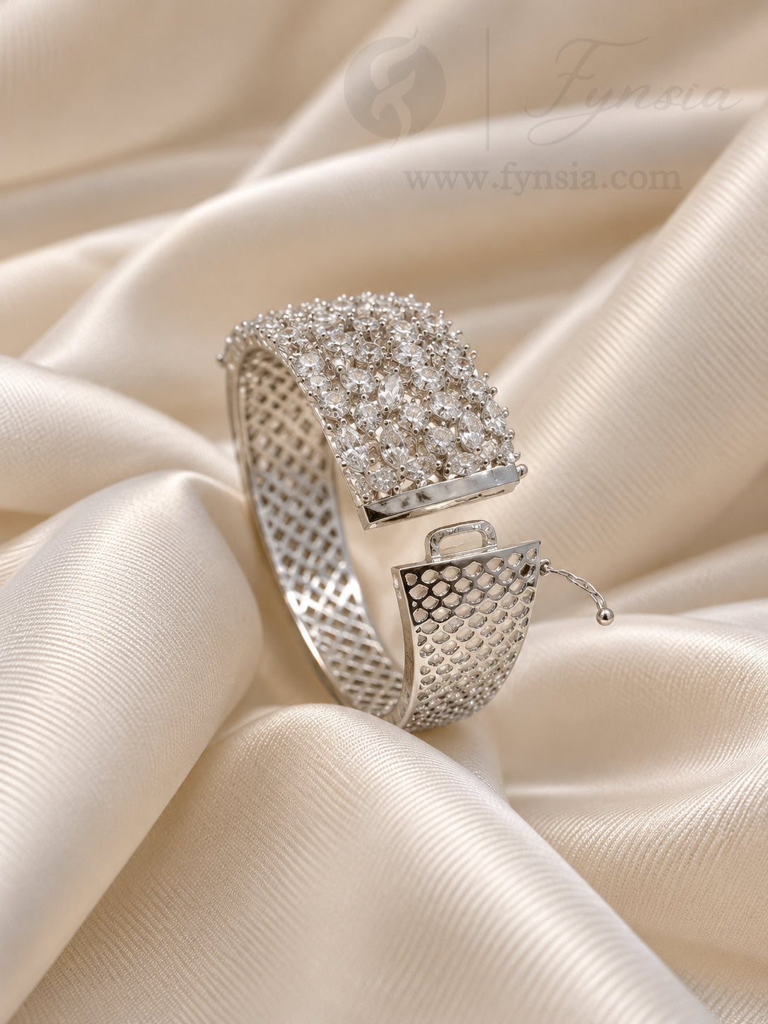 Ramya Diamond Kada – Silver Finish Bracelet | Fynsia