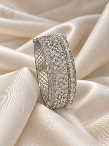 Karishma Diamond Kada – Silver Finish Bracelet | Fynsia