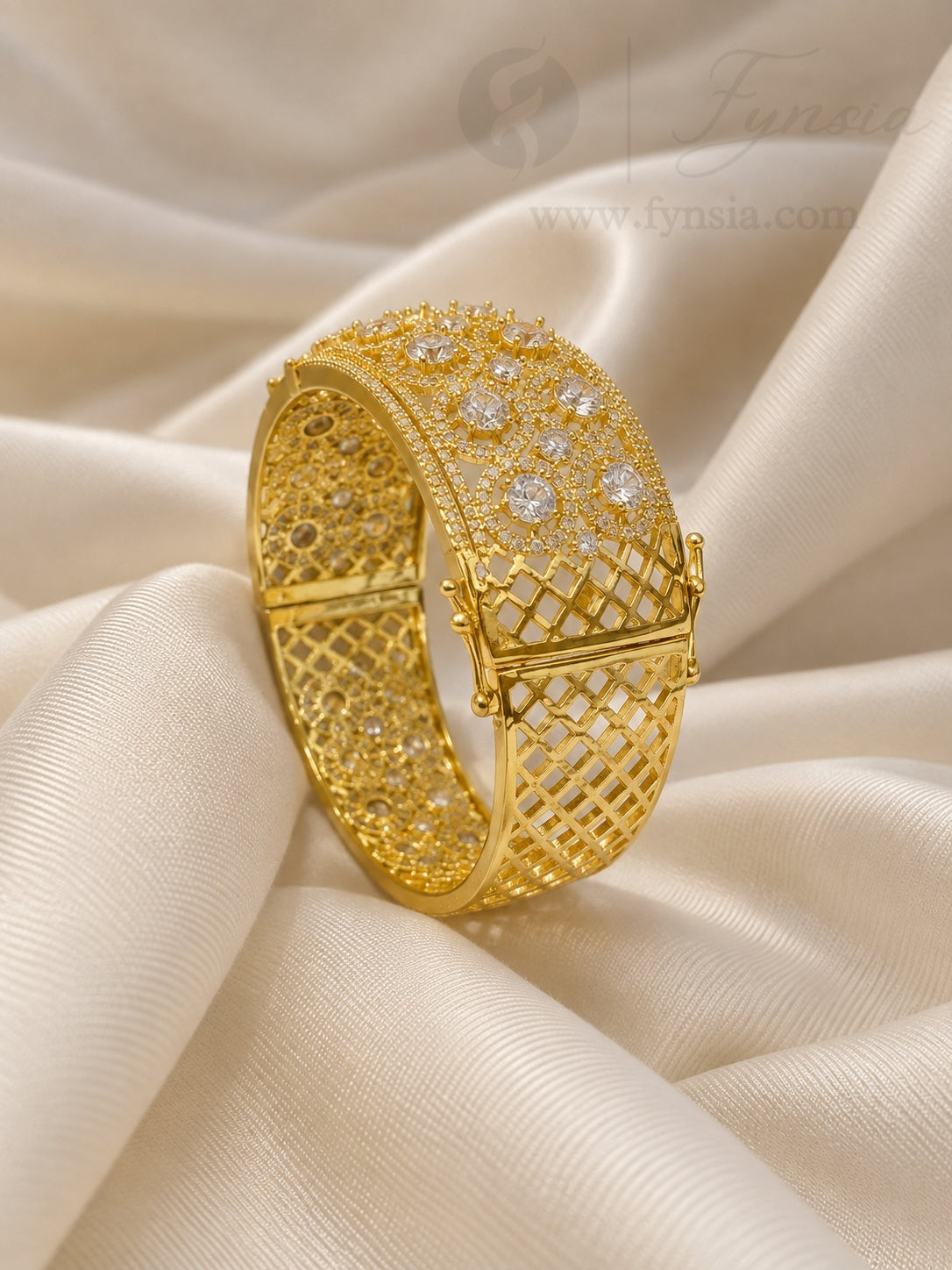 Navira Diamond Kada – Gold Finish Bracelet | Fynsia