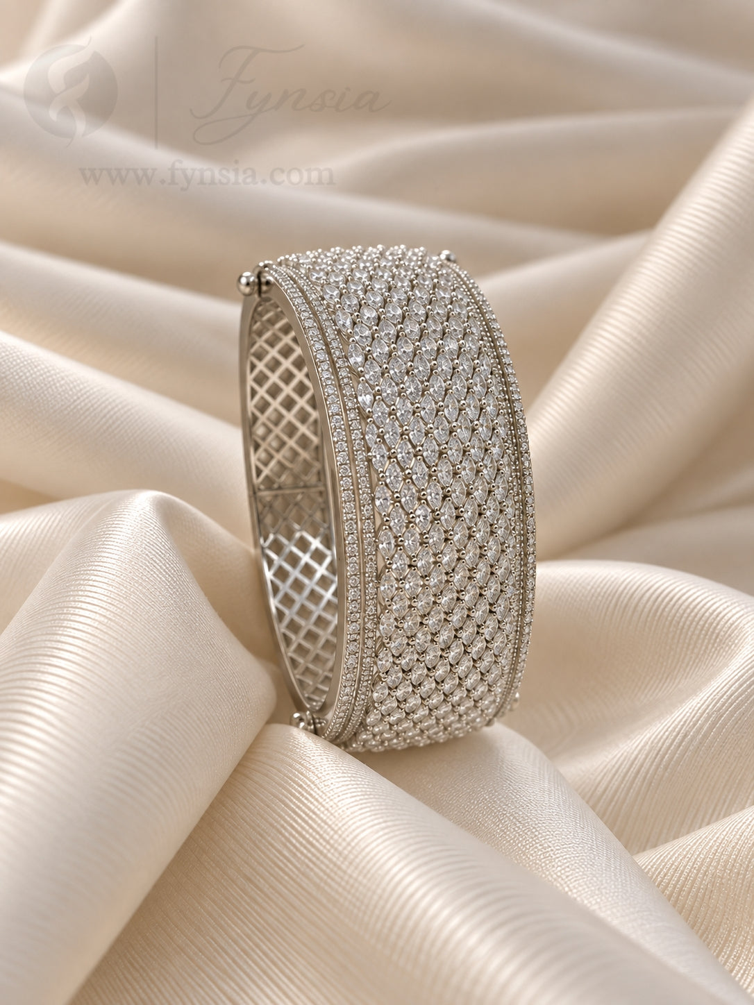 Misha Diamond Kada – Silver Finish Bracelet | Fynsia