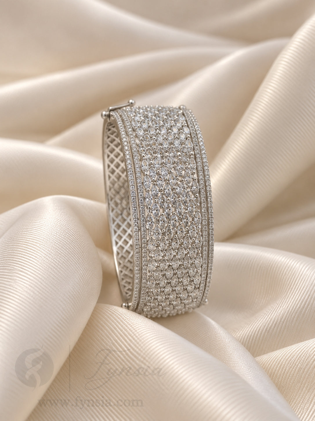 Misha Diamond Kada – Silver Finish Bracelet | Fynsia