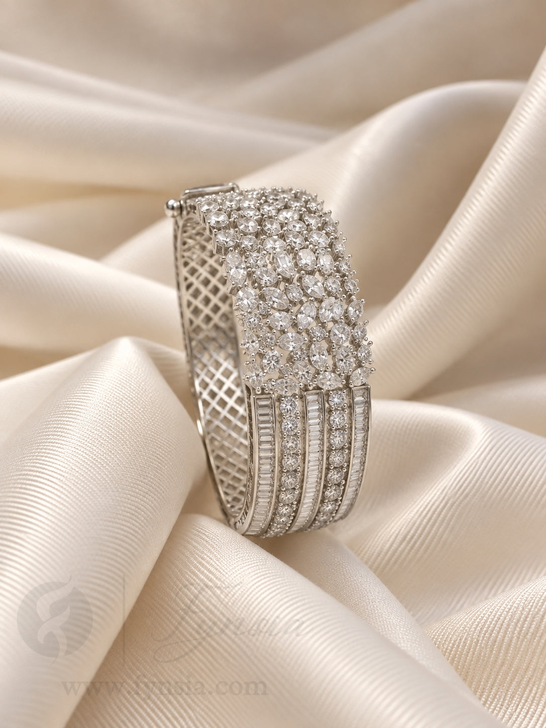 Tarini Diamond Kada – Silver Finish Bracelet | Fynsia