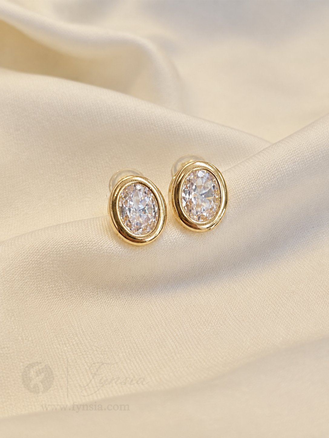 Inara Premium Zirconia Golden Earring Studs | Anti-Tarnish - Daily Wear |  Fynsia
